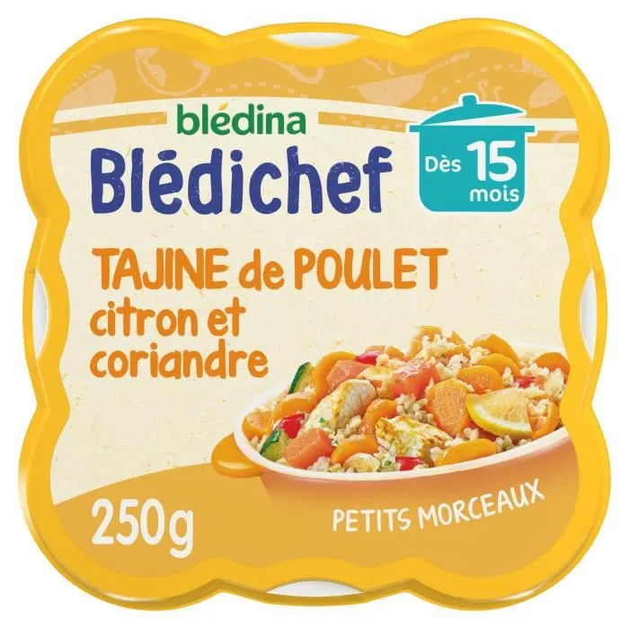 Blédina Blédichef, Repas Bébé, Dès 15 Mois, Tajine de Poulet au Citron et Coriandre, 250g-0