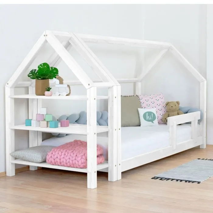 Lit cabane avec étagère 90 x 180 blanc-1