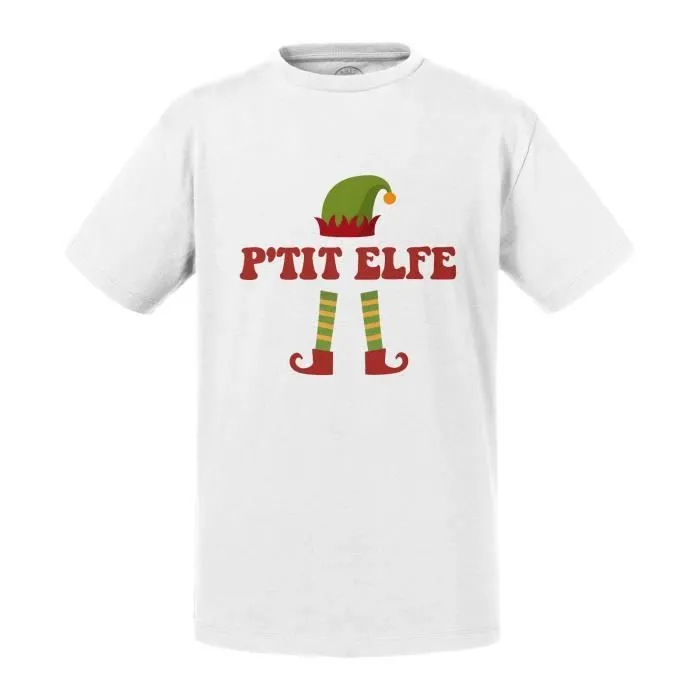 T-shirt Enfant Blanc P'tit Elfe Noel Renne Lutin Hiver Cadeau Père Noel-0