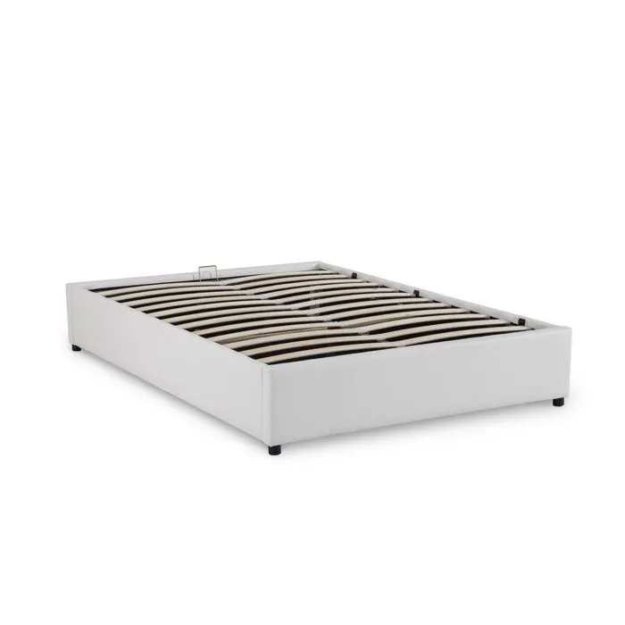 BAZIL - Lit sommier relevable avec coffre en simili cuir blanc 140x190 cm-3