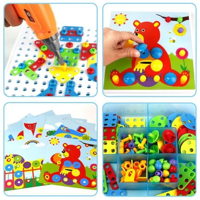 QUOXO Mosaique Enfant Puzzle 3D Construction Enfant Jeu Montessori Kit Mosaique 223 Pcs pour Enfant Fille Garcon 3 4 5 Ans-2