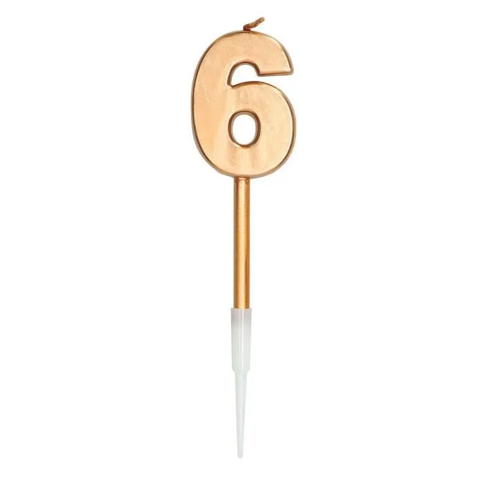 Folat bougie d'anniversaire métallique 6 ans 14 cm cire bronze-0