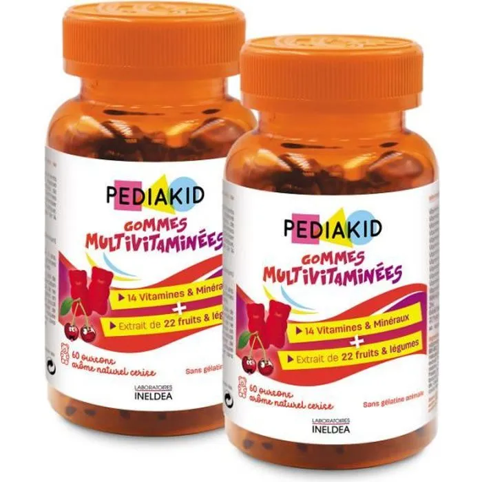 Lot de 2 PEDIAKID Gommes Multivitaminées - Complément Alimentaire Enfant Immunité - 14 vitamines & Minéraux - Gout Cerise-0
