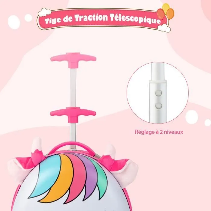 Valise Enfants - COSTWAY - Cheval - 2 LED Roues Lumineuses - Poignée Rétractable-2