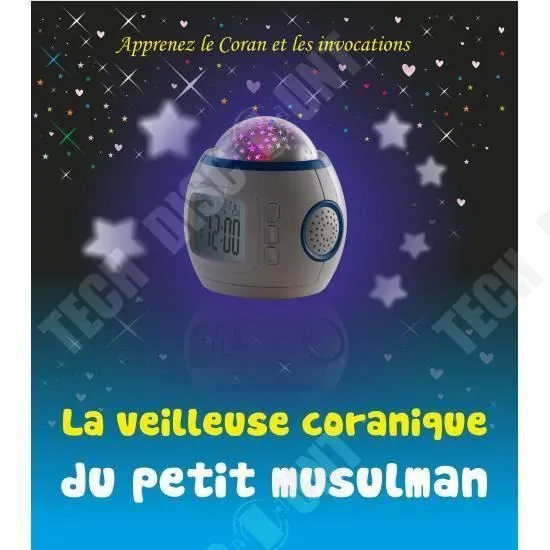 réveil lumineux enfant à pile fille veilleuse led projection plafond étoile date heure température changement de couleur musique-3