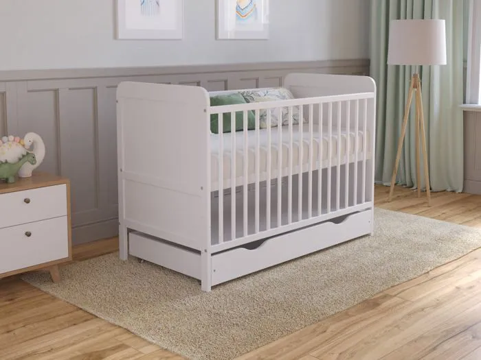 Lit Bebe Evolutif Avec Matelas - Lit Bebe avec tiroir 120x60 cm Bois,Blanc convertible-0