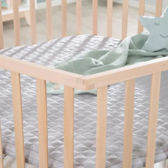 ROBA Parc Bébé Cosiplay + Tapis de Parc "roba Style" Gris et 6 Roulettes - Hêtre Bio Naturel-3