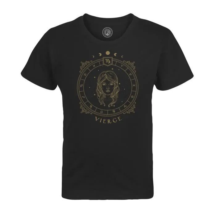 T-shirt Enfant Noir Vierge Cartomancie Signe Astrologie Zodiaque Astres Constellation Tarot-0