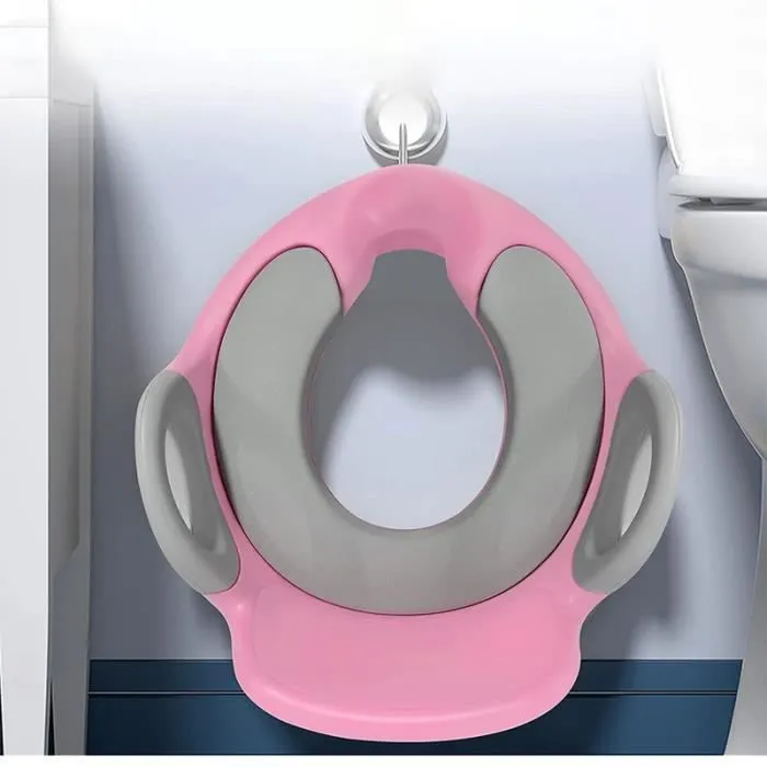 LILIIN Siège WC Enfant Pliable Rose-Gris, Réglable en Hauteur, Antidérapant et Pratique-2