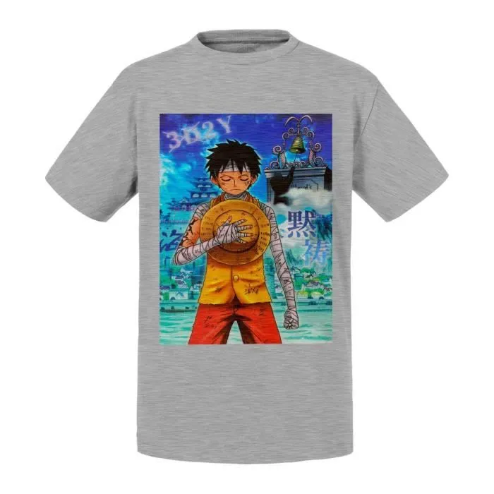 T-shirt Enfant Gris Dans Deux Ans One Piece Recueillement Ace Poing Argent Manga-0