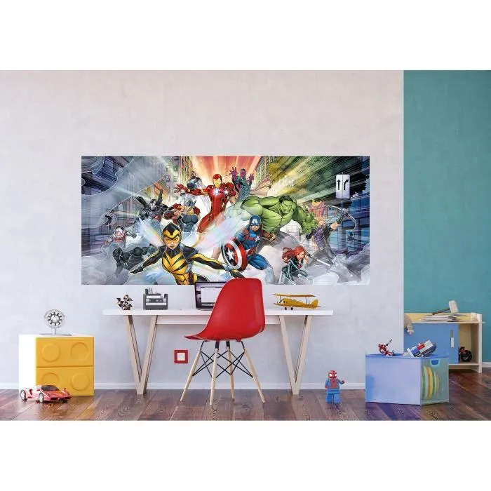 Poster géant - intissé Disney Marvel Avengers au combat - 202 cm x 90 cm Multicolor-1