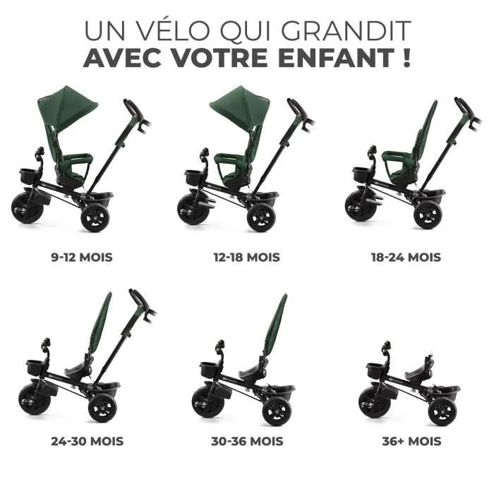 Tricycle évolutif 3 roues KINDERKRAFT Aveo - De 9 mois à 5 ans - Selle pivotante - Mystic green-1