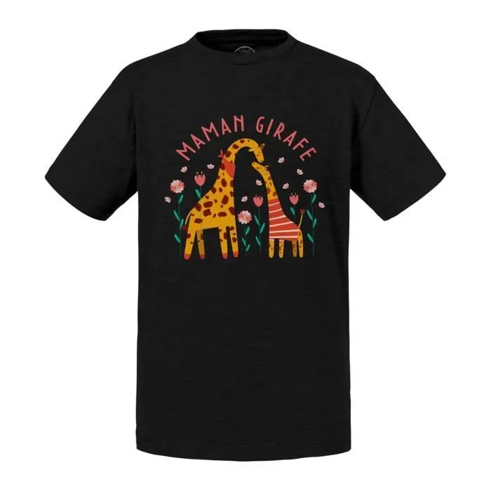 T-shirt Enfant Noir Sophie la Maman Girafe Dessin Illustration-0