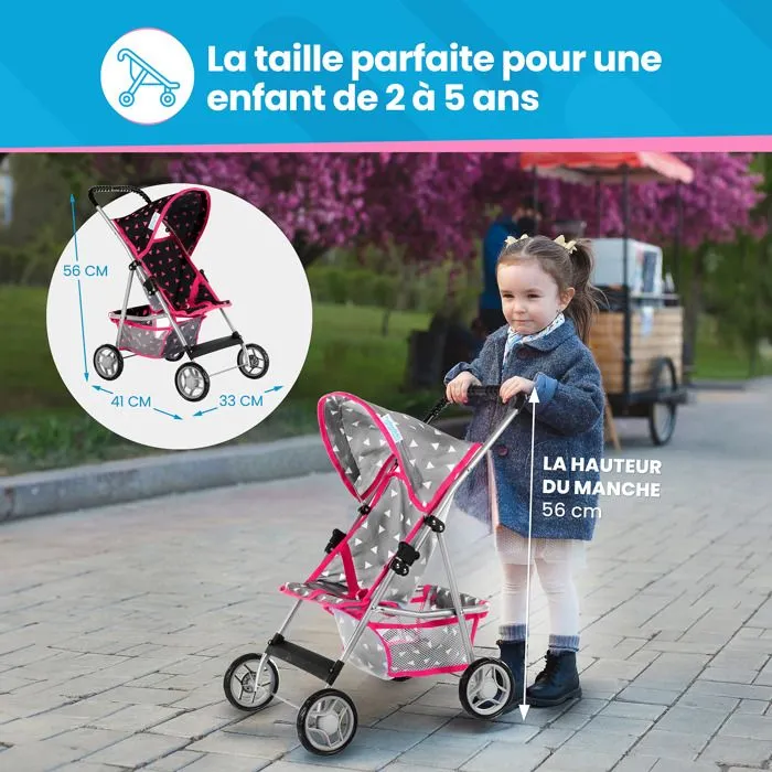 Kinderplay Poussette Poupee, Poussette Jouet - Poussette Landeau Bebe pour Poupée pour Poupon, avec Prise Souple, KP0280S-2