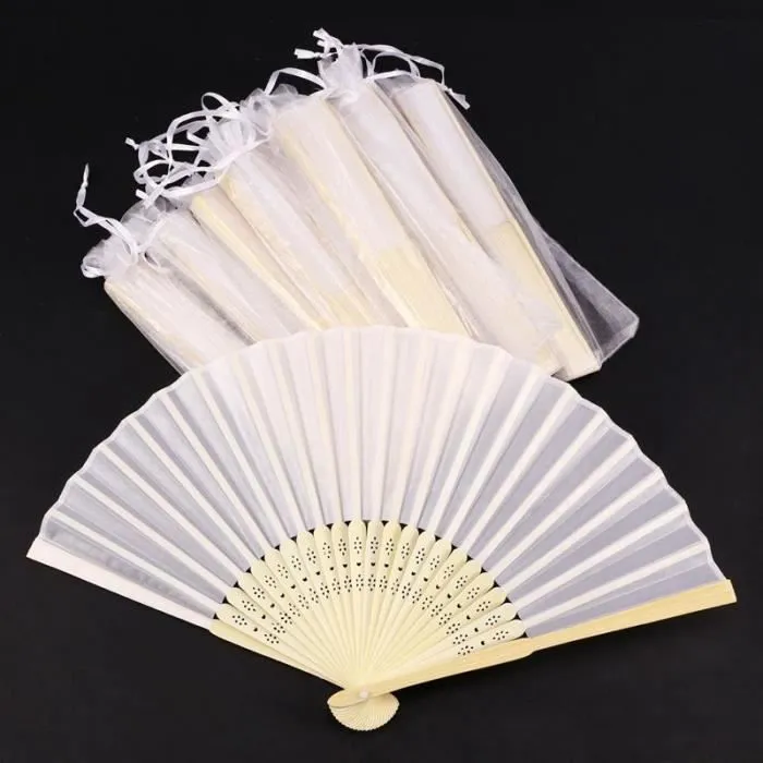 Eventail en soie - Non spécifié - 10 pièces - Blanc - 21 cm - Avec sac cadeau-1