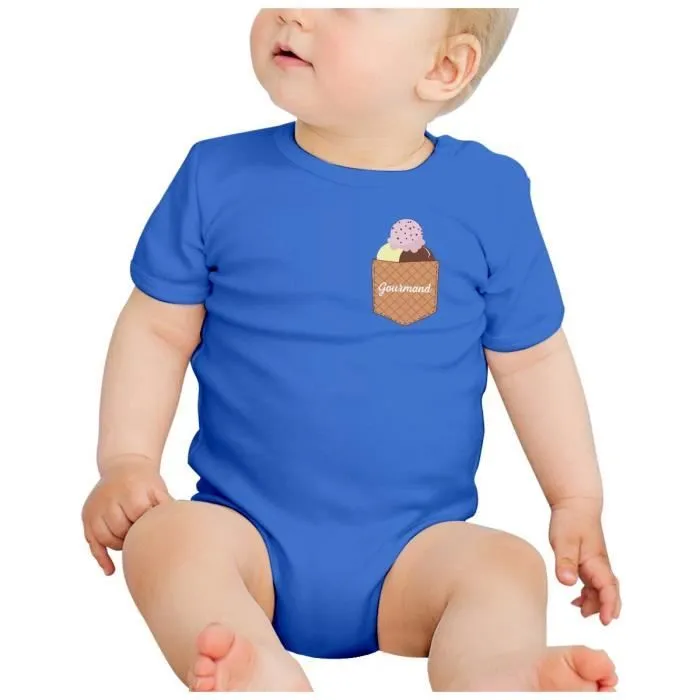 Body Bébé Manche Courte Bleu Poche Surprise Gourmand Glace Illustration Dessert-1