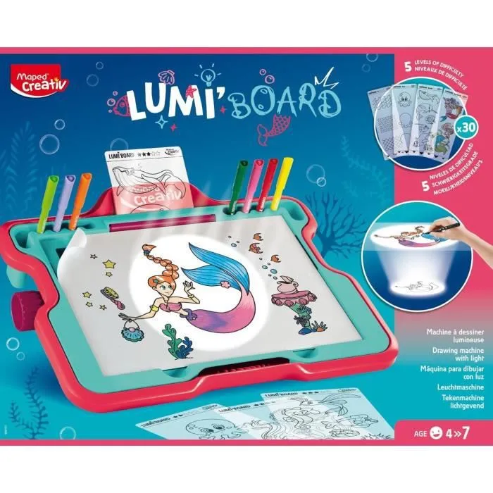 Machine à dessiner MAPED Lumi Board - Sirènes - Age 4+ - Projection lumineuse - 5 niveaux de difficulté-1