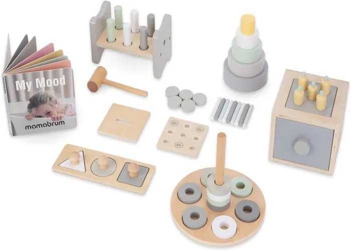 Jouet Enfant Bois Mamabrum, Coffret Éducatif Montessori Multifonctions - Jeux D'éveil Bébé +12 mois, Puzzle, Livre, Formes, Empilage-0