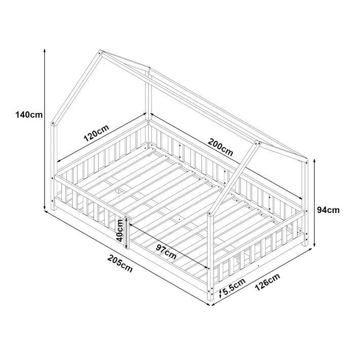 Lit cabane Hesel pour enfants bois de pin 120 x 200 cm naturel-3