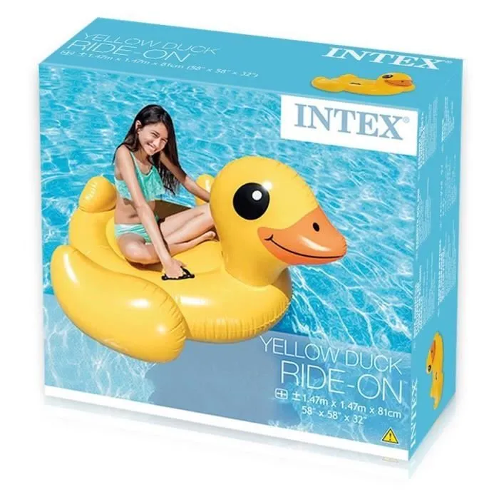 Bouée gonflable Canard Jaune à Chevaucher - INTEX - Jeux de Piscine - 2 poignées de maintien-2