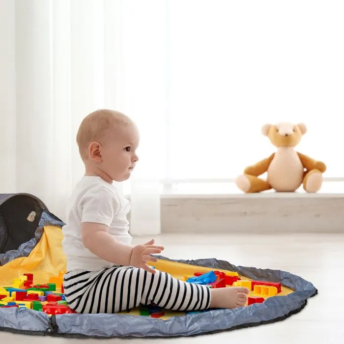 Relaxdays Sac de rangement avec couverture de jeu, stockage jouets, enfants, chambre rangée, HxD 30x32 cm, gris-orange-4