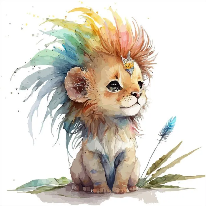 Poster / Affiche carrée Enfants - Lionceau coloré 3617689723075 - 80x80 cm-1