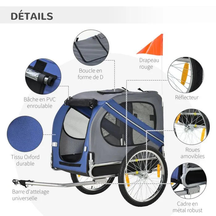 PawHut - remorque vélo chien - Acier - 130x73x90cm - Bleu et noir-4