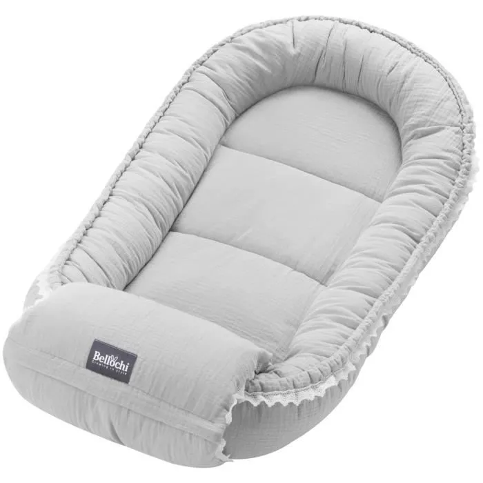 Bellochi Reducteur de Lit Bebe Cale Bebe pour Lit Cocon Bebe - Coton et Velours 90x60cm - Nid de Bebe - Cuddly Muslin Grey-0