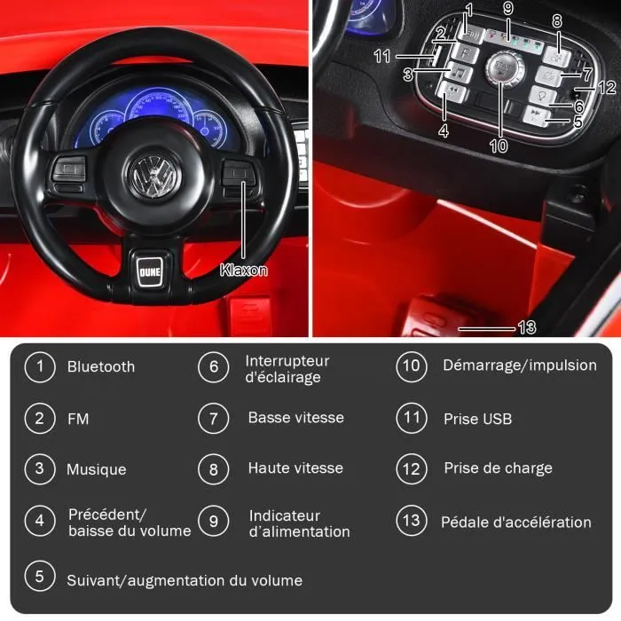COSTWAY Volkswagen Beetle Voiture Électrique 12V/4,5 Ah pour Enfants 3-8 Ans,Télécommande 2.4G, LED, USB, Radio, Klaxon, Rouge-2