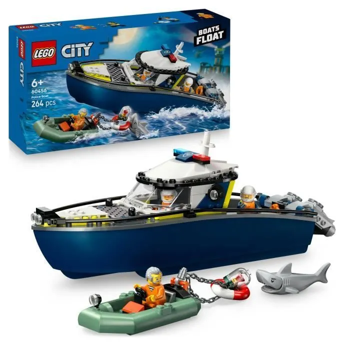 LEGO City 60456 La Course-Poursuite en Bateau de Police - Jouet pour Garçon dès 6 ans-0