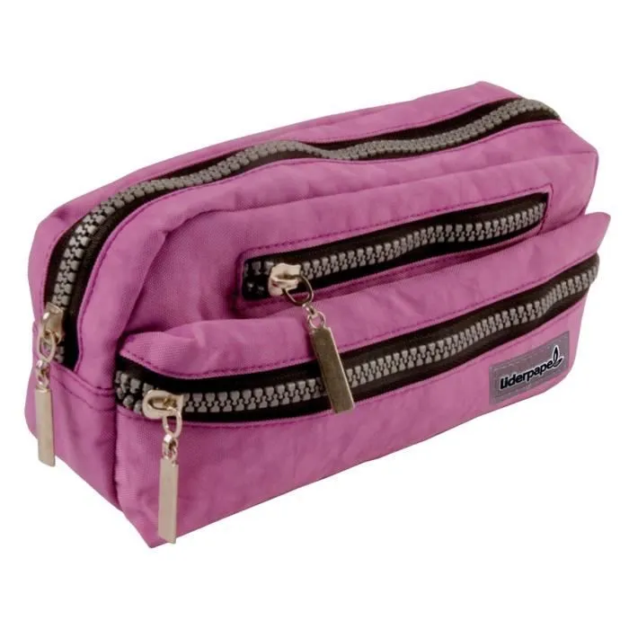 Trousse scolaire - Liderpapel - Large ovale - 3 compartiments - Violet - 195x40x100mm-1