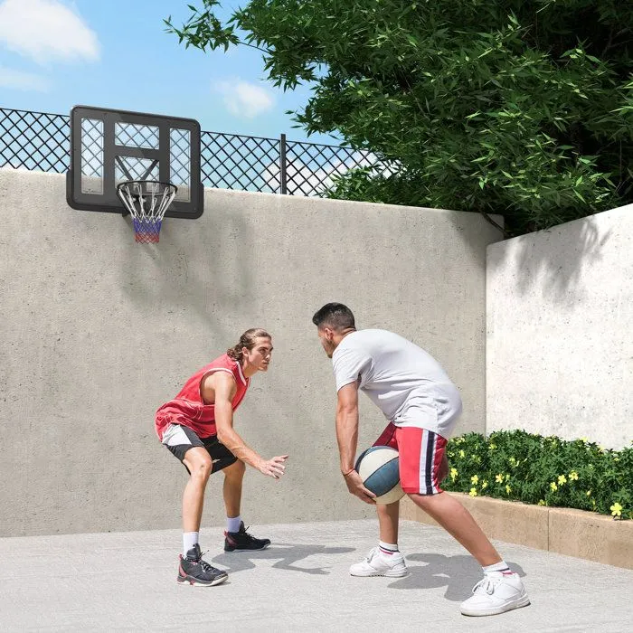 Panier de basket - SPORTNOW - mural - avec panneau incassable - cerceau en acier et filet indéchirable - vis de montage - noir-2