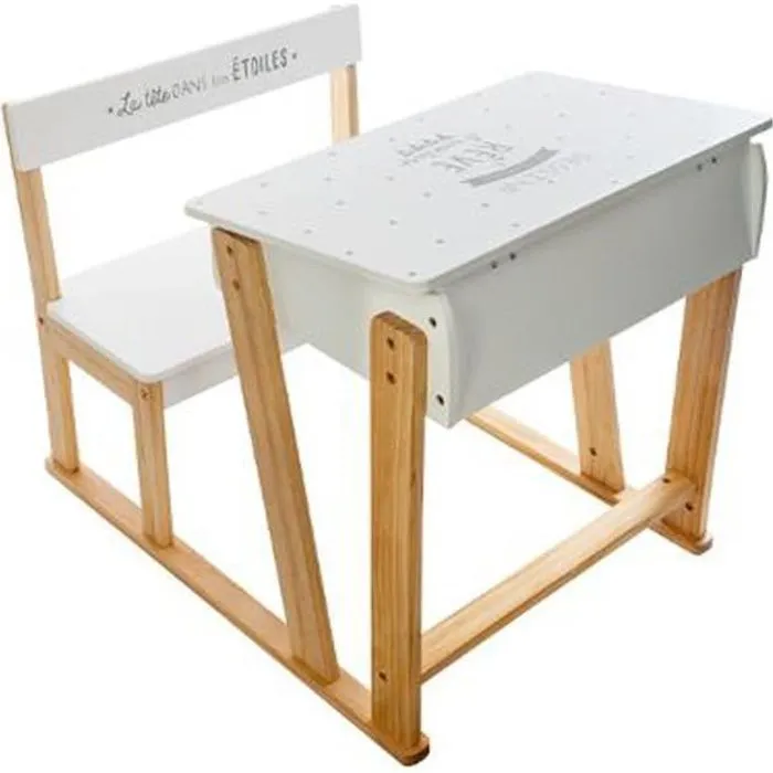 Bureau enfant pupitre en pin et MDF coloris blanc-naturel - Dim : L.58 x l.79 x H.63,5 cm-0
