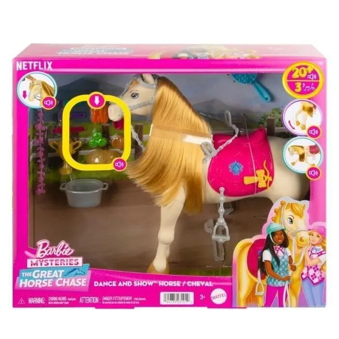 LES MYSTÈRES DE BARBIE - À la Poursuite du Cheval Perdu Barbie et son cheval Tornade, HXJ42-1