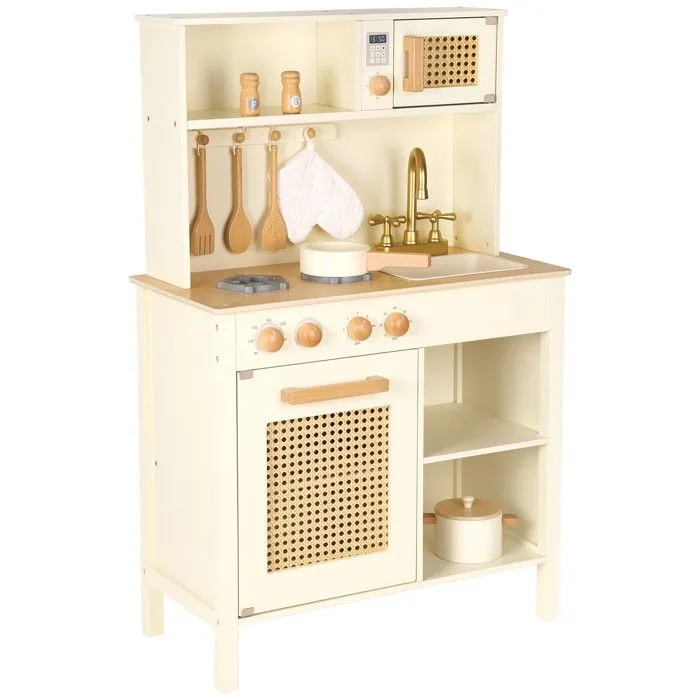 New Classic Toys - Cuisine en bois et rotin-1