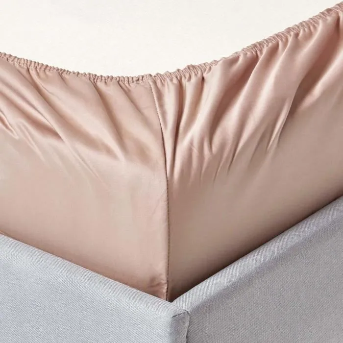 Drap housse 90x190 cm Bonnet 30 cm et jupe élastique 100% satin de coton égyptien 1000 fils Coloris Beige taupe-1