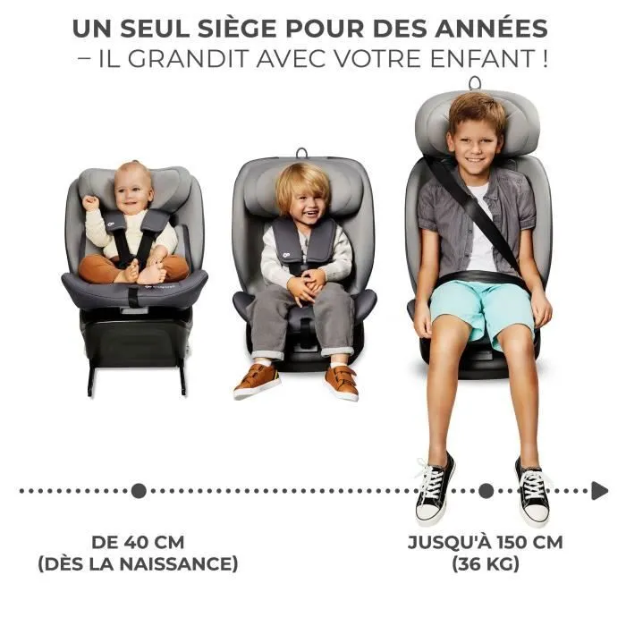 Siège auto I-size 40-150 cm - KINDERKRAFT I-GROW - Siège pivotant 360 - Base intégrée avec isofix - Appui-tête réglable - Vert-1