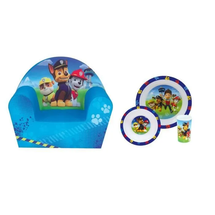 PAT'PATROUILLE - Coffret Fauteuil club + Ensemble repas (assiette, bol, verre)-0