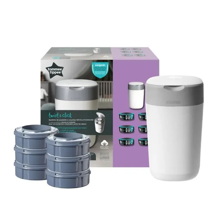 Tommee Tippee Starter-Set Twist & Click Sangenic Tec Poubelle à Couches + 6 Cassettes, Protection Anti-Odeur Et Anti-Germe Garantie-3
