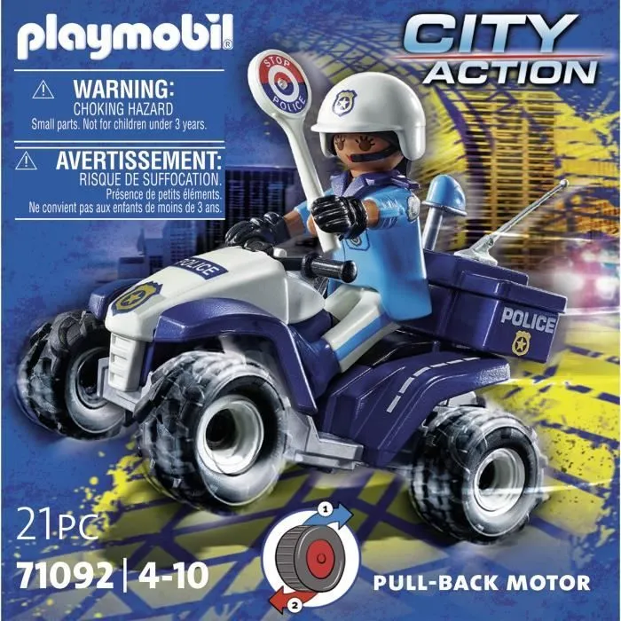 PLAYMOBIL 71092 Policier et quad à rétrofriction, City action, les policiers, Dès 4 ans-4