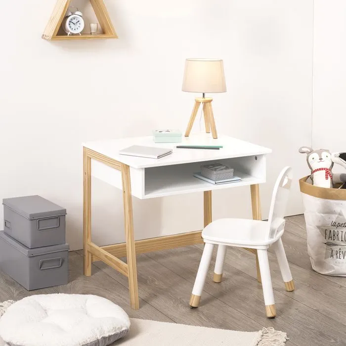 Bureau en bois pour enfants - ATMOSPHERA - BLANC et BOIS Naturel - Pratique et Astucieux - Style scandinave-5