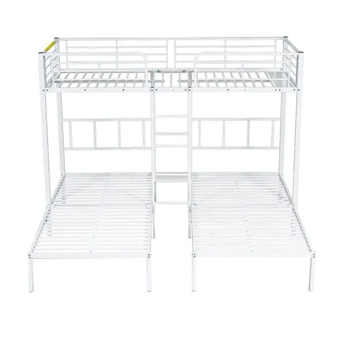 Lit superposé triple - Blanc - 90x200cm - Métal - 3 places - Échelle incluse-2