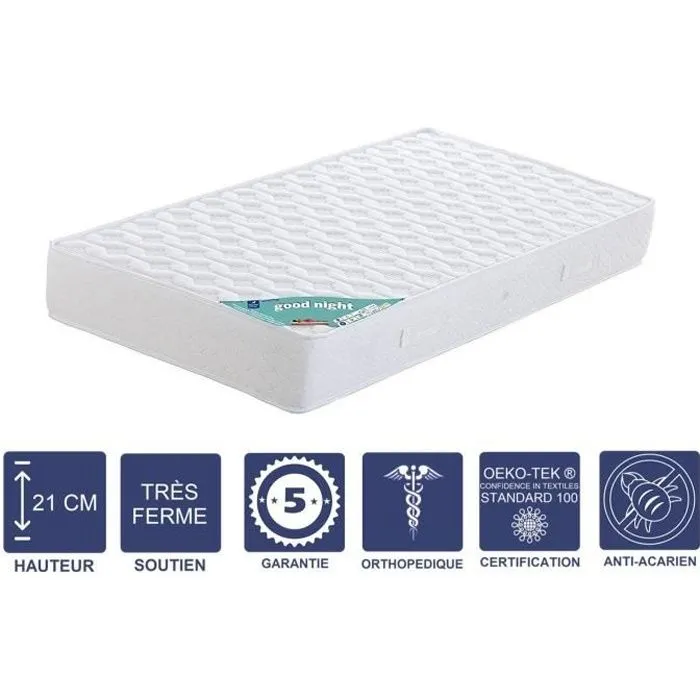 Matelas + Alèse 140x190 x 21 cm - Très Ferme - Aertech+ 35 Kg-m3 HR Dernière Génération - Très Respirant-0