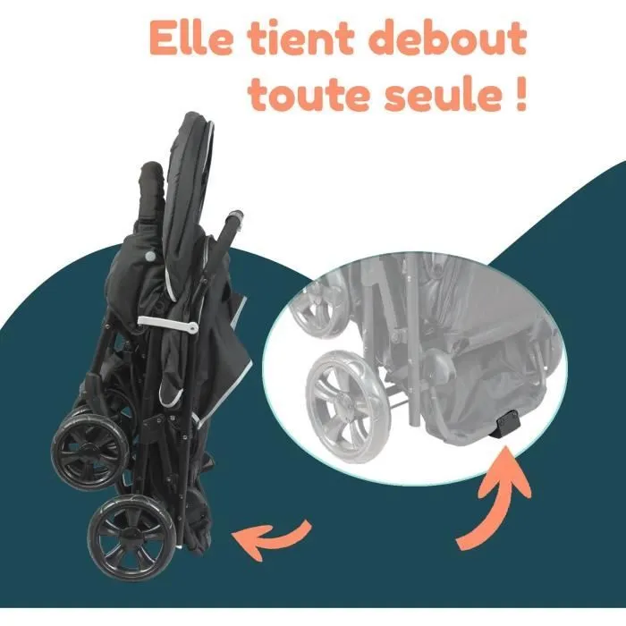 Poussette double jumeaux - BAMBISOL - Combiné Poussette Double + Siège Auto I-size - 4 roues - Noir-3