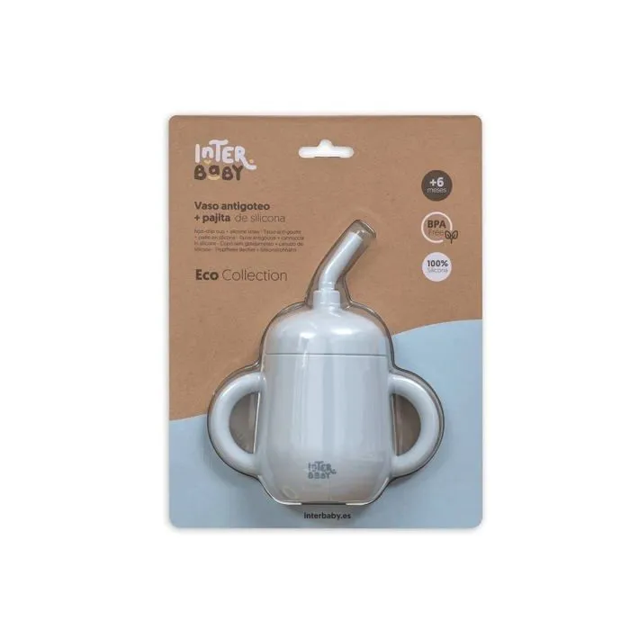Tasse a bec - gobelet - verre d'apprentissage Interbaby - SI007-73 - Tasse Anti-goutte et paille pour bebe en silicone bleu-0