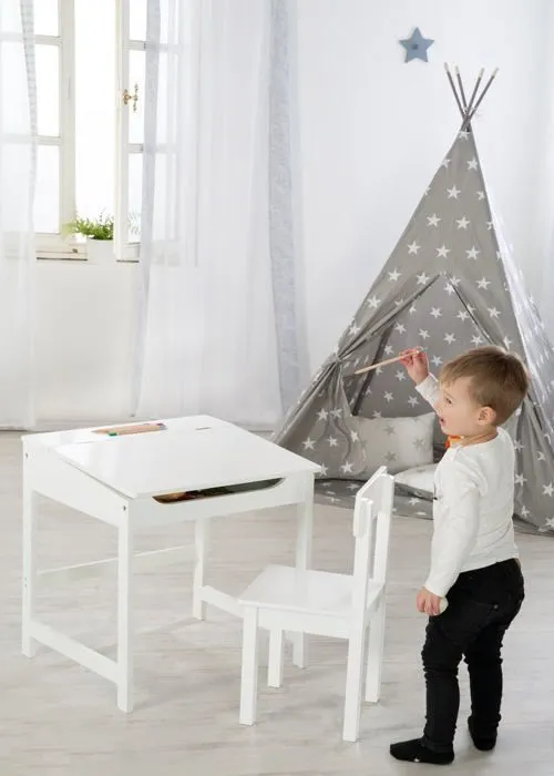 Bureau Bébé - Enfant ROBA - Blanc - Avec Chaise et Espace de Rangement-4
