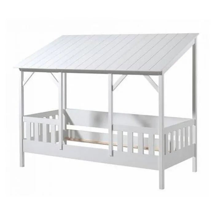 Lit cabane - Vipack - Malia - 90x200 cm - Toit blanc - Barrière de lit intégrée-1