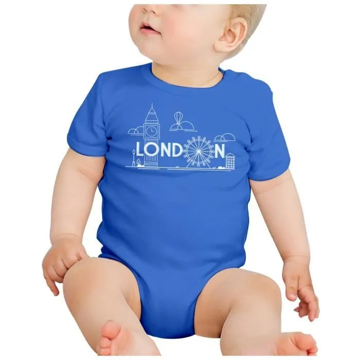Body Bébé Manche Courte Bleu London Londres Angleterre Luxe Style-1