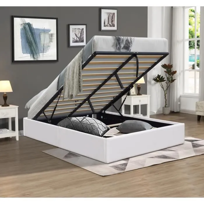 Lit Coffre - LORIS - 120x190 cm - Blanc - Design Contemporain - Sommier Inclus-0