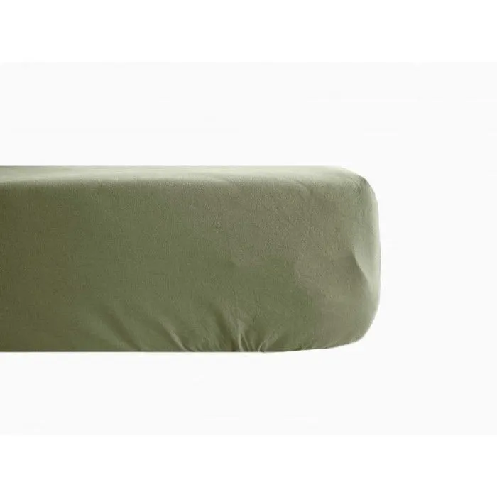 Drap housse Palace pur coton teint lavé 63 fils/cm² Vent du sud - Palace Sauge - 140 x 190 cm bonnet de 35 cm-0
